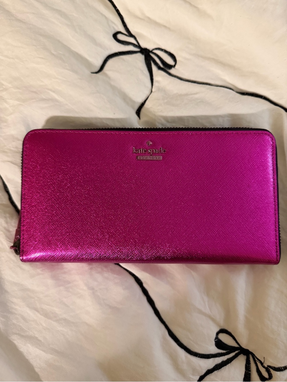 Kate Spade Metallic Fuchsia Zip-Around Wallet